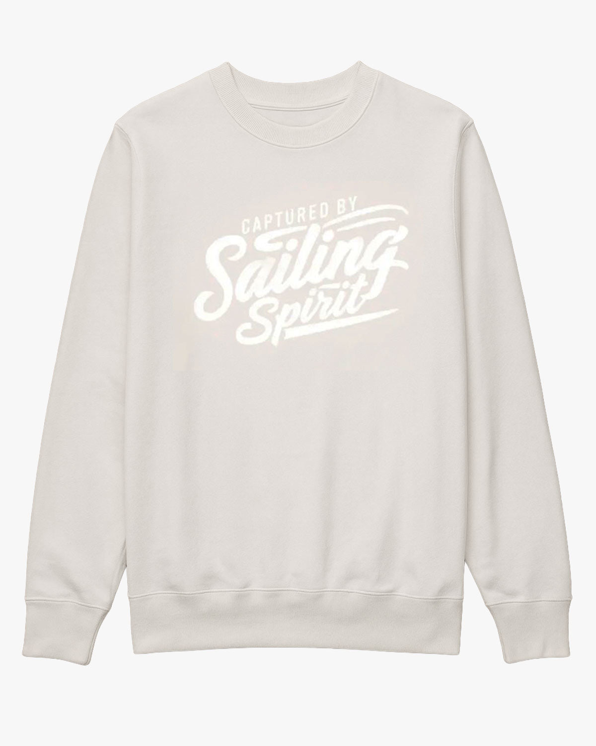 Weicher Bio-Herren Pullover für Segler mit dem Aufdruck captured by sailing spirit | wellenwind.de | EM_STSU178 white