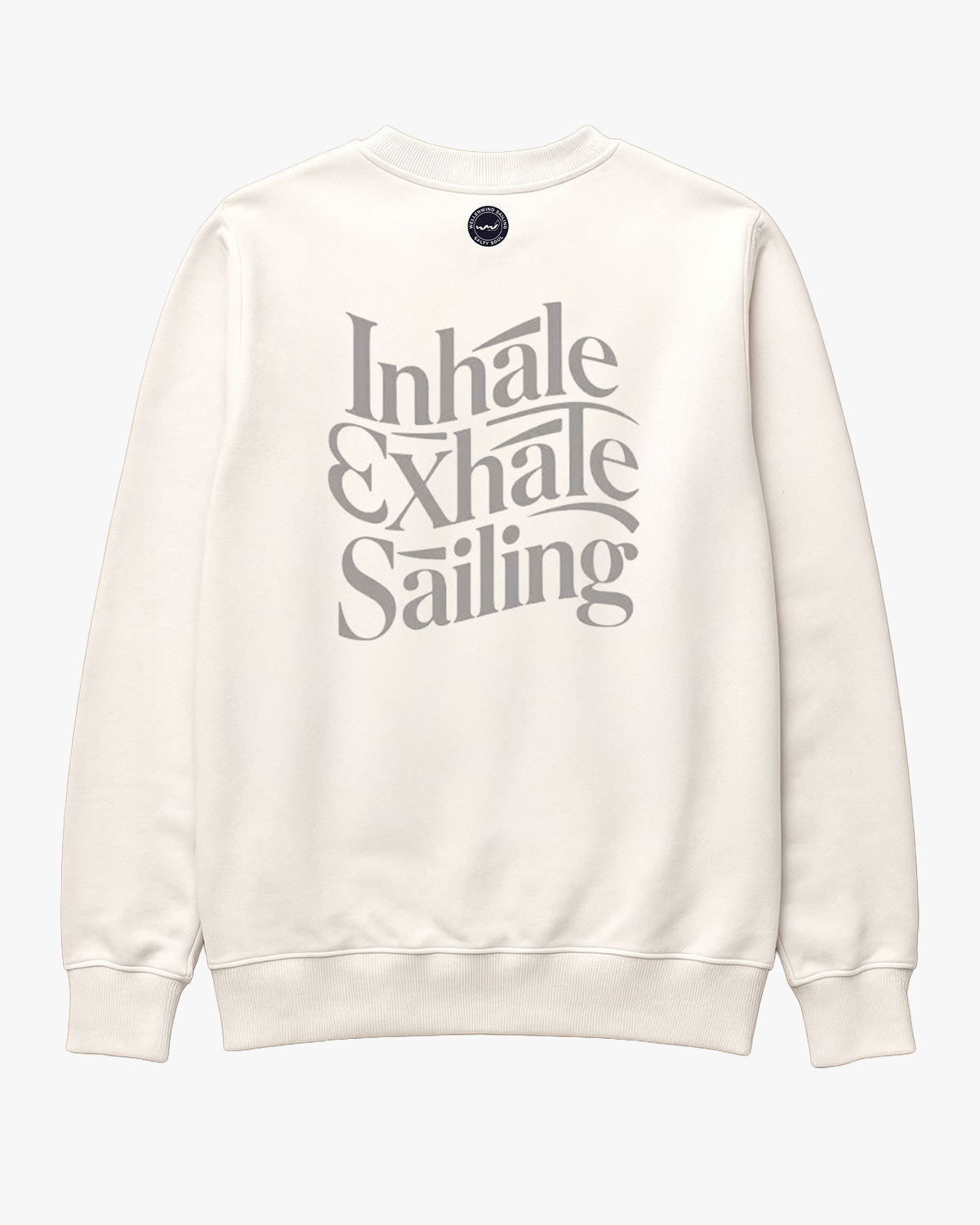 Weicher Bio-Damen Pullover für Segler mit dem Aufdruck Inhale exhale sailing | wellenwind.de | EM_STSU178 white