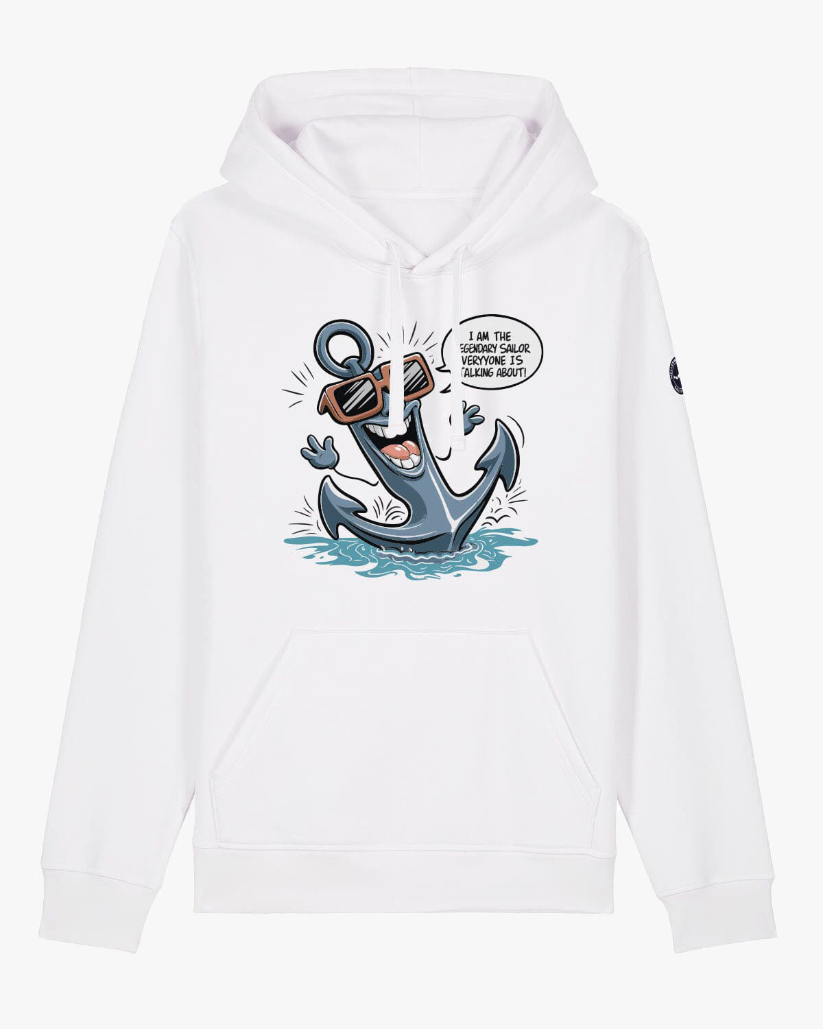 Legendary Sailor | Weicher Unisex-Bio Hoodie | Perfekter humorvoller Hoodie für den Segeltörn, kombiniert Komfort und Stil mit maritimem Touch. | EMSTSU168 | XS White