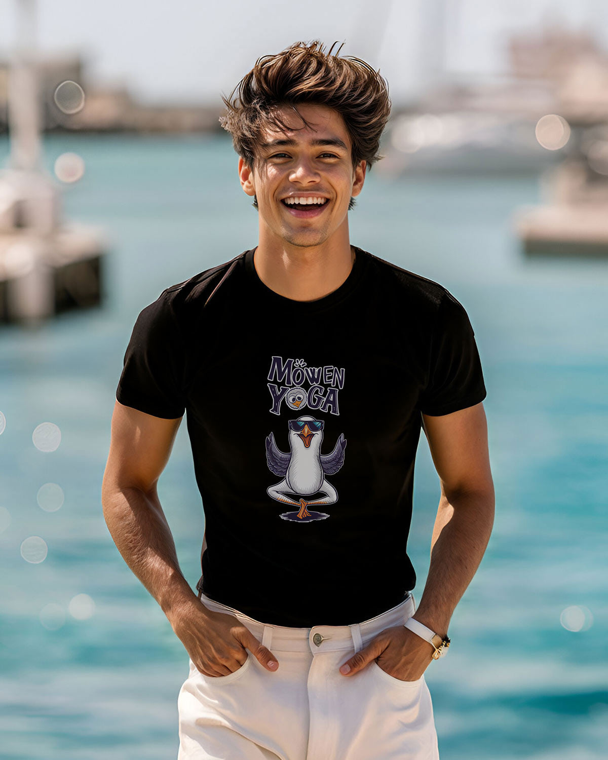 Möwen Yoga | Weiches Unisex-Bio T-shirt | Lustiges T-Shirt mit witzigem Spruch | EM_STTU170 Crafter | XS Black