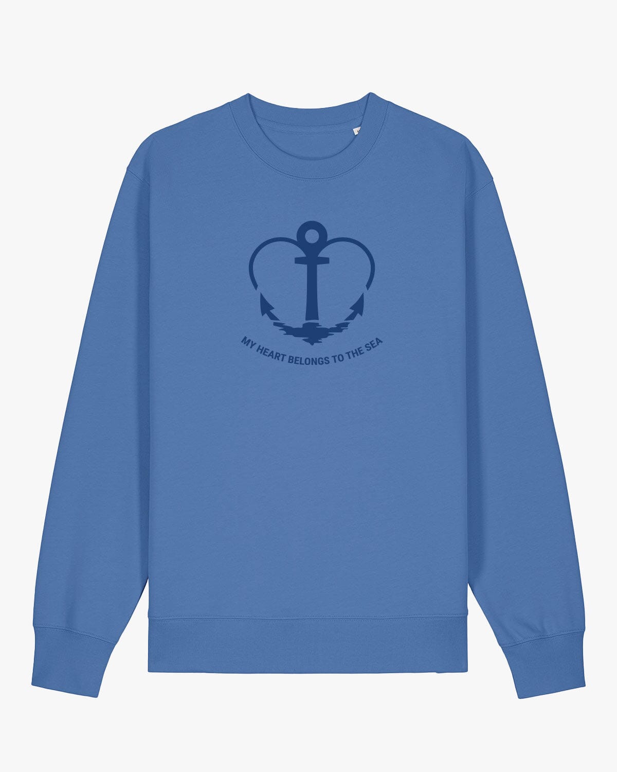 Weicher Bio-Damen Pullover für Segler mit dem Aufdruck my heart belongs to the sea | wellenwind.de | EMSTSU178 brightblue
