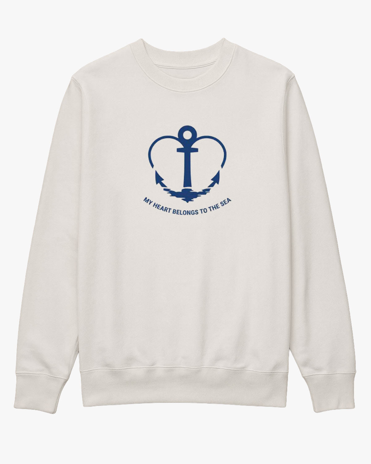 Weicher Bio-Damen Pullover für Segler mit dem Aufdruck My heart belongs to the sea | wellenwind.de EM_STSU178 White