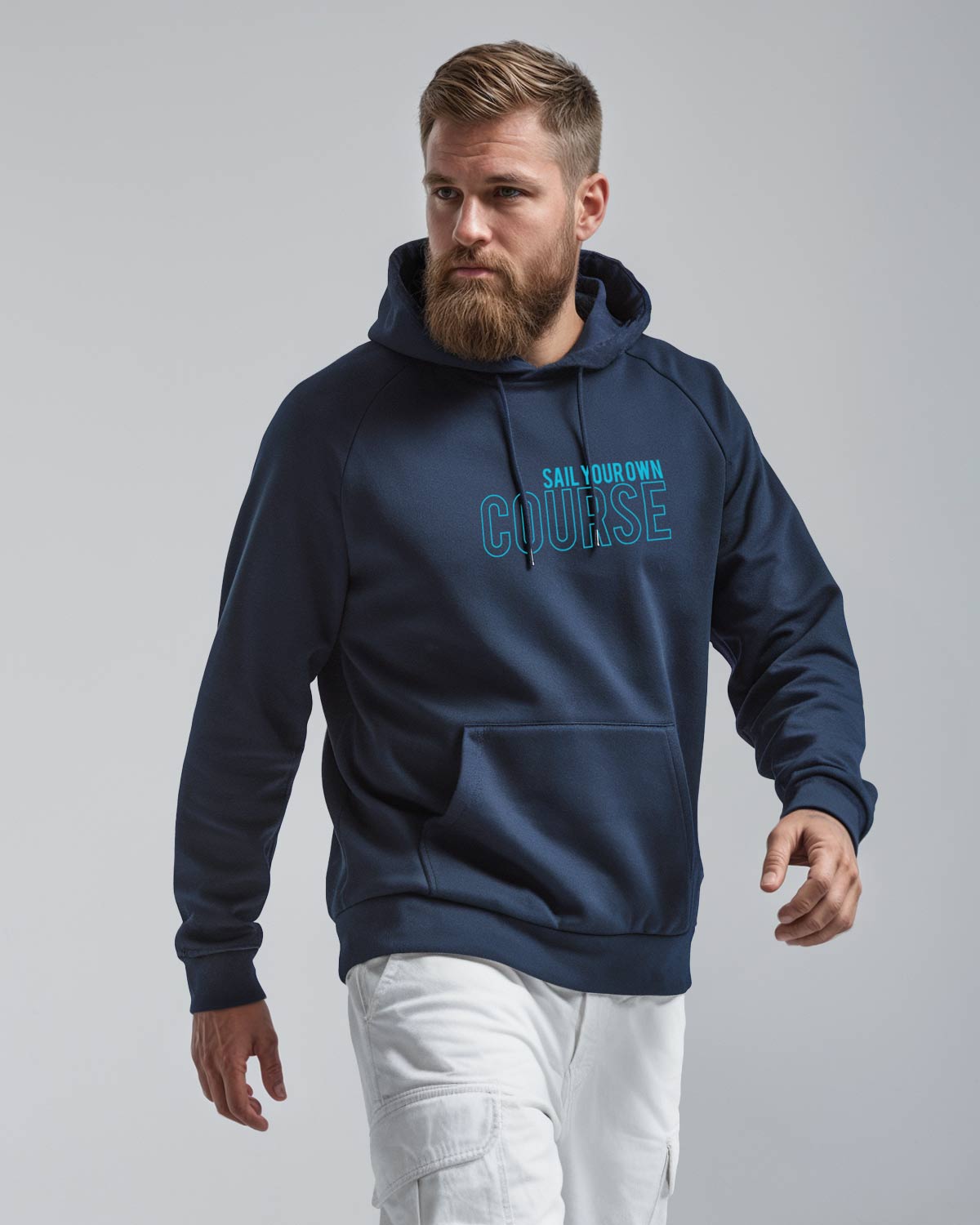 Herren Bio Hoodie mit " sail your own course" Design, perfekt für einen maritimen Freizeit-Look | EMSTSU177 wellenwind.de | navyblue